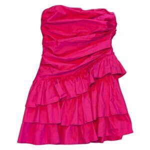 Hello Molly Attention Snatch Mini Ruffle Party Strapless Dress pink Cotton Small